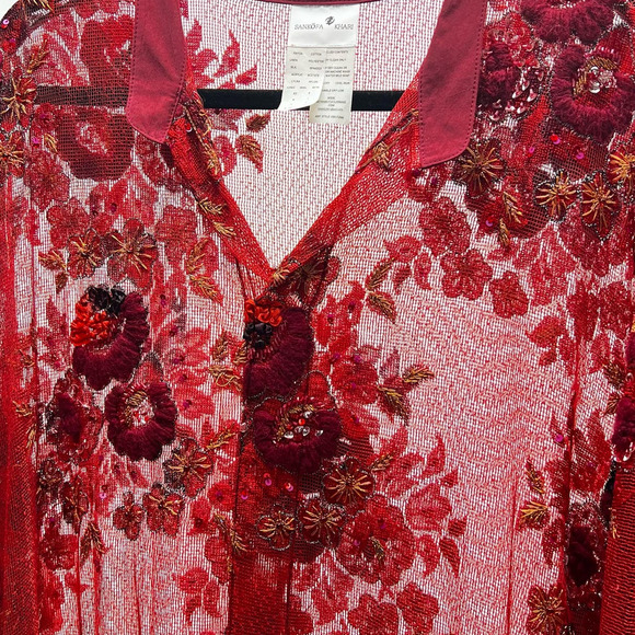 Sankofa Khari Mesh Tunic Embroidered Floral Beaded Women's Size L/XL Rust Red - Picture 2 of 9